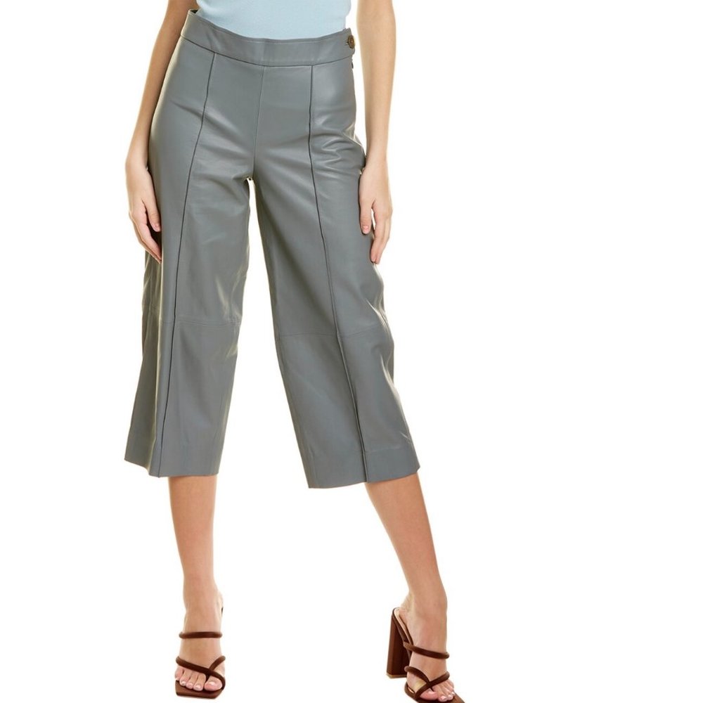 Soft Supple 100% Lamb Leather Crop Wide Pant. Sea Stone Gray. Vince Women’s 12.